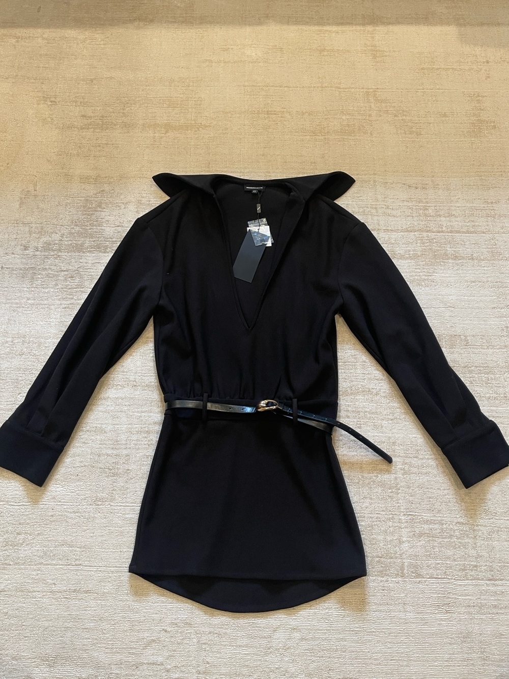 Noughts & Kisses Black V-Neck Belted Dress